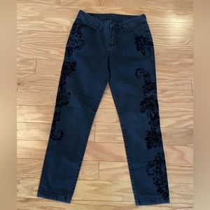 Jag Jeans Black Charcoal Cropped Pants w Velveteen Flocking Detail Womens size 0